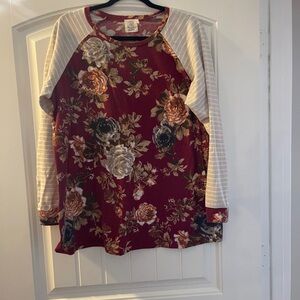 Floral Burgundy Long Sleeve Women's Top